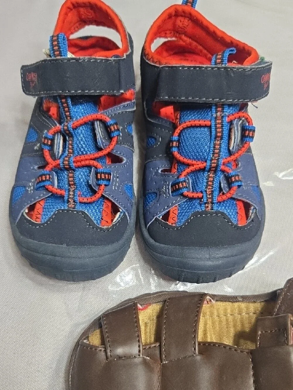 Buster Brown Brown Leather-Look Kids Sandals & Oshkosh Blue Sandals.
